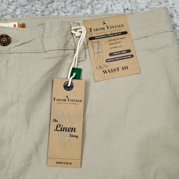 Tailor Vintage Greenwich Chino Shorts Stretch Khaki Linen Size 40 Beige Tan - Picture 5 of 8